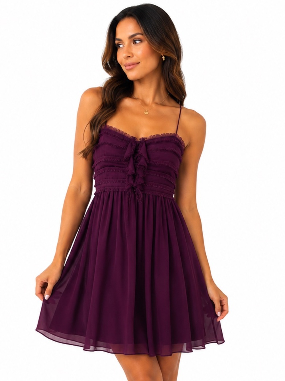 Rebecca Taylor Raven Plum Silk Fringe Ruffle Mini Dress Size 6 NWT Cocktail